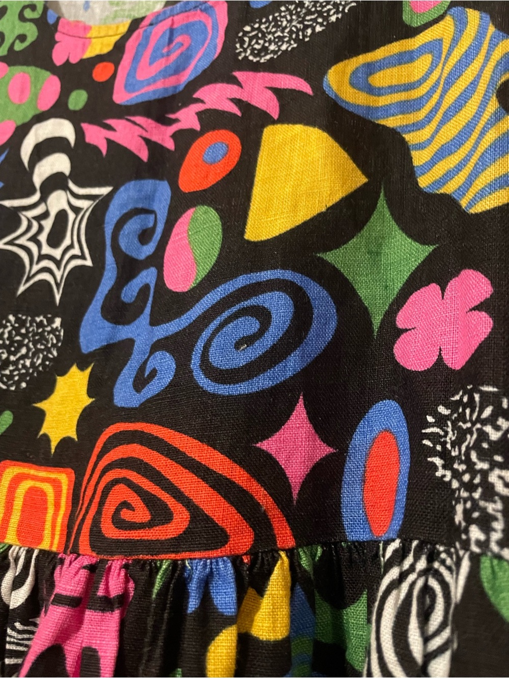 Nooworks “Party Mix” Naomi Linen Black Multi Abstract Maxi Tank Dress - Picture 2 of 7